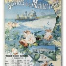 MEDITERRANEAN SERVICES vintage FRENCH train travel poster SHIPS ocean 20x30