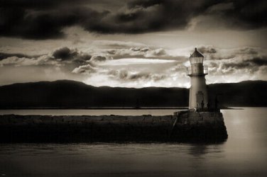 DRAMATIC LIGHT HOUSE poster STORM clouds STRIKING SURREAL b/w photo 20x30 - YY1