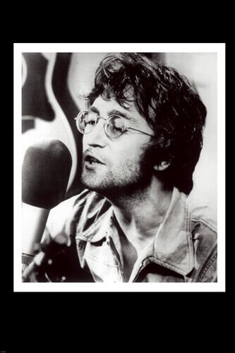 JOHN LENNON SINGING AT THE MIC poster RARE b/w former BEATLE 20x30-PW0