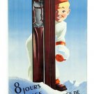 BOY AND SKIS vintage ad poster SNOW MOUNTAIN winter sports COLLECTORS 20x30