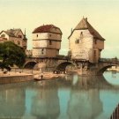 1895 bridge houses KREUZNACH RHINELAND GERMANY vintage poster 20x30 RARE!