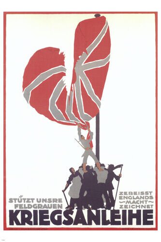 HELP BREAK ENGLAND'S POWER vintage poster O Lehmann Germany 1917 20x30 RARE