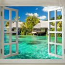 Window onto PARADISE ISLAND scenic poster 20x30 turquoise water palm trees