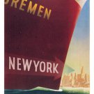 bremen TRAVEL POSTER fritz kuck germany 1937 20x30 SHIP BOUND FOR NEW YORK