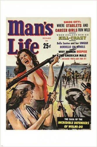 vintage MAN'S LIFE comic book cover poster ADVENTURE ACTION AMAZONS 20x30