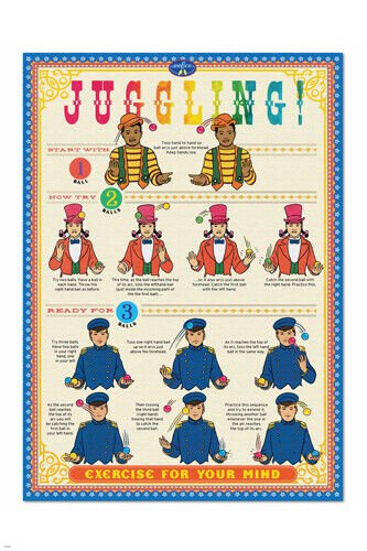 JUGGLING how to instruction poster 20x30 EDUCATIONAL coordination SPORT
