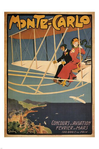 Monte Carlo Aviation Competition VINTAGE POSTER France 1909 20x30 PRIZED - PY1