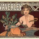 WAVERLEY CYCLES vintage ad poster ALPHONSE MUCHA FRANCE 1898 20x30 hot rare