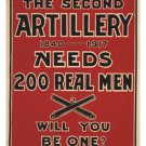 the SECOND ARTILLERY vintage enlistment poster UNITED STATES 1917 20x30 new