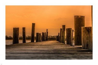 SUNSET BY RIVER contemporary photo poster GOLDEN LIGHT boardwalk 20x30 NEW