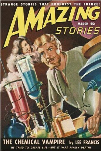 vintage comic book cover march issue AMAZING STORIES chemical VAMPIRE 20x30