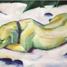 1911 MARC LIEGENDER hund im schnee DOG RELAXING IN SNOW vintage poster 20x30