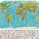 WORLD MAP LAND AND POLITICAL NATIONS FLAGS POSTER colorful political 20x30 -YY1