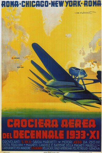 vintage flying planes poster umberto di LAZZAR italy  20x30 1933 PRIZED HOT