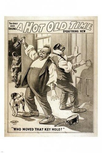 vintage print poster A HOT OLD TIME who moved the key hole HUMOROUS 20x30