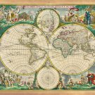 1670_WOLD MAP NOVA ORBIT DE WIT POSTER historic painted scenes borders 20x30