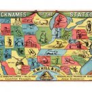 nicknames of the states EDUCATIONAL POSTER 1884 20x30 old fashion COLLECTORS