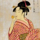 utamaro YOUNG LADY BLOWING ON A POPPIN japanese fine arts poster 1790 20x30