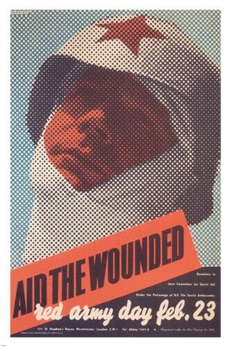 aid the wounded  RED ARMY DAY VINTAGE POSTER F H K Henrion UK 1942 20x30