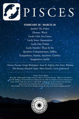 Pisces Description ASTROLOGY POSTER 20x30 Famous People QUOTES Qualities