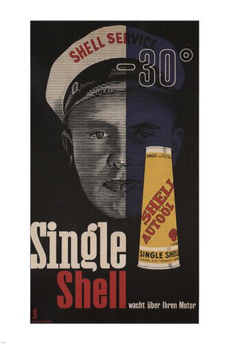 single shell oil VINTAGE AD POSTER helmuth kurtz switzerland 1932 20x30 HOT