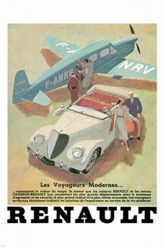 RENAULT automobile ad poster 40's VOYAGEURS-MODERNES classic classy 20x30