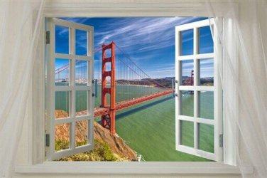 WINDOW to GOLDEN GATE BRIDGE scenic poster LANDMARK 20x30 sky sea beauty