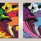 art design poster IMAGE IN STAINED GLASS woman and man dancing BRIGHT 20x30