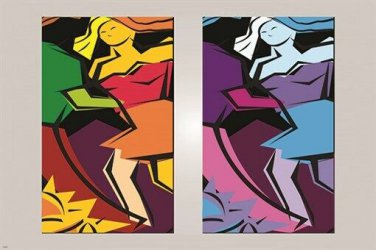 art design poster IMAGE IN STAINED GLASS woman and man dancing BRIGHT 20x30
