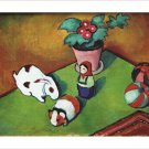 AUGUST MACKE vintage art poster BUNNY AND GERBIL '12 pet animals 20x30 FURRY