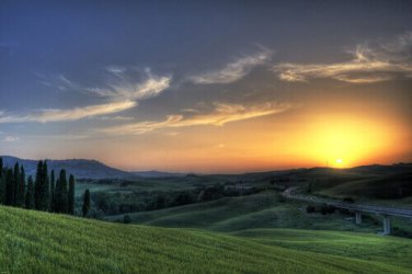 NATURE poster TUSCAN SUNSET green rolling hills LOVELY COLORS angled 20x30