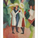 THREE GIRLS IN YELLOW STRAW HATS august macke ORPHIC CUBIST collectors 20x30