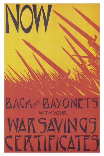 Now, back the bayonets VINTAGE WAR WW1 POSTER C R W Nevinson UK 1918 20x30