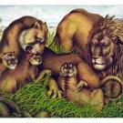 the lion family VINTAGE FINE ART POSTER 1874 20x30 animal painting