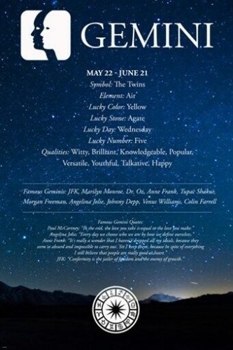 Gemini Description Astrology Poster 20x30 QUALITIES FAMOUS PEOPLE QUOTES NEW
