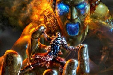 FANTASY WARRIOR fighting GIANT GOD poster 20x30 DANGER inspiring ART