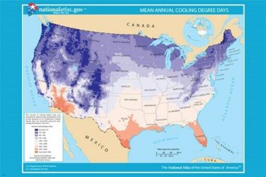 USA mean annual cooling degree days map poster 20x30 scientific meteorologic