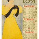 ARTIST edward penfield CALENDAR poster 1897 jan-march ELEGANT lady 20x30
