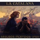 LA CATALANA FIRE INSURANCE vintage ad poster SPAIN 1930 20x30 PRIZED RARE