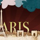 PARIS panorama design poster SILHOUETTES eiffel tower ARC DU TRIOMPHE 20x30