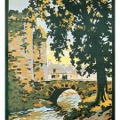 BRETAGNE FRANCE vintage train travel BRIDGE CASTLE picturesque rare 20x30