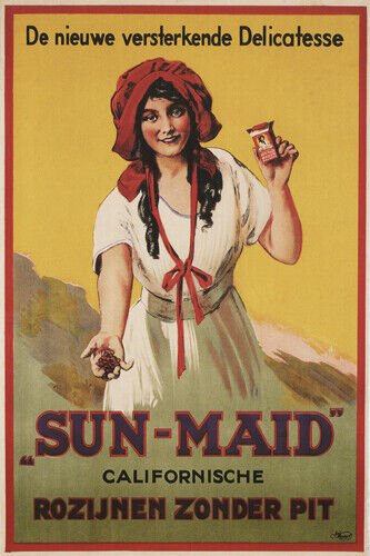 Sun Maid Vintage Ad Poster Netherlands 1922 20x30 NEW PRIZED DESIGN CLASSIC
