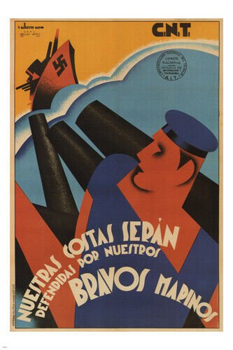 Our coast will be defended PROPAGANDA POSTER V. Ballester Spain 1937 20x30