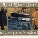 RED STAR LINE vintage travel poster H cassiers BELGIUM 1908 20x30 boat cruise