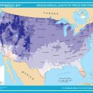 USA median annual length of FREEZE FREE period poster 20x30 prized SCIENTIFIC