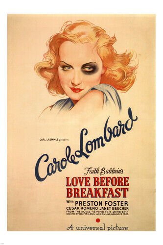 carole LOMBARD LOVE before BREAKFAST movie poster WALTER LANG dir 1936 20x30