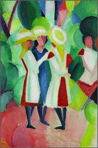 August Macke - Three girls in yellow straw hatsPoster 20x30 1913 Painting