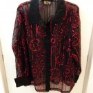 Sparkling Red Sequin Evening Party Holiday Ladies Overshirt Top Bob Mackie