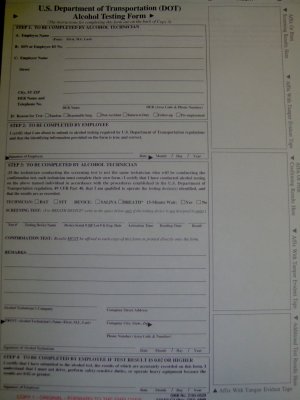 DOT 3 part Forms for Breath Testing