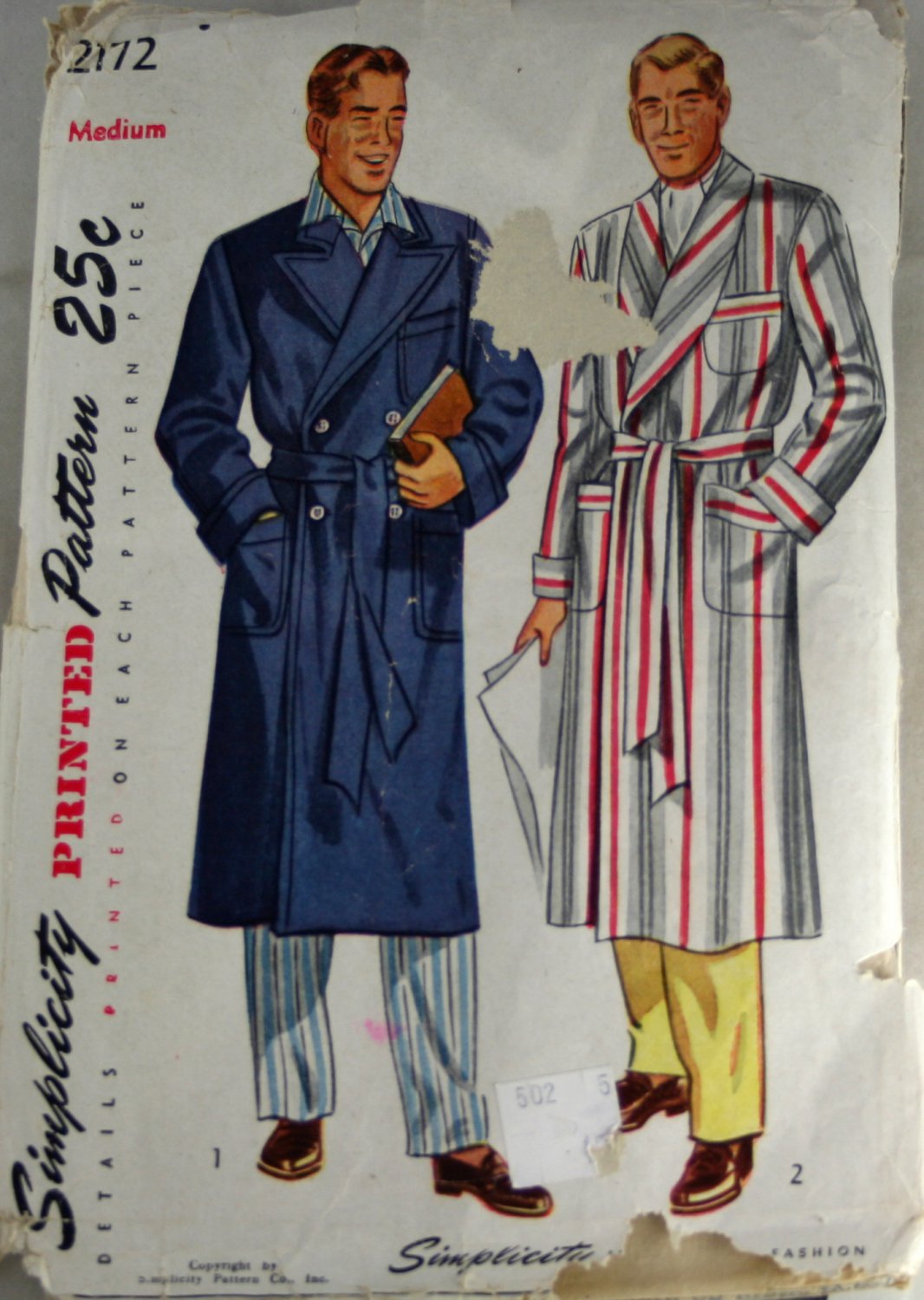1950s Men's Robe Simplicity 2172-VINTAGE PATTERN SZ Medium